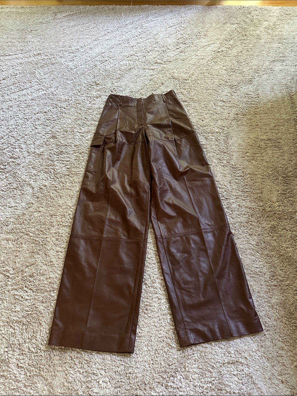 Nina Ricci Dark Brown Wide-Leg Leather Trousers